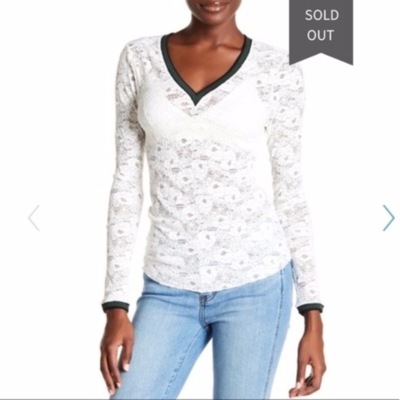 Free People White Lace V-Neck Long Slv Top XS NWT - Picture 1 of 6